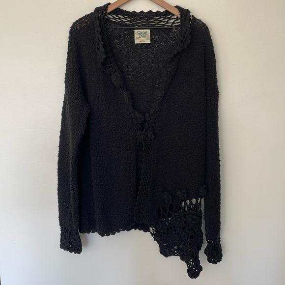 Carraig Donn Sweaters - Carraig Donn | Irish Linen Cotton Hand Knit Boucle Crochet Lace Cardigan Large